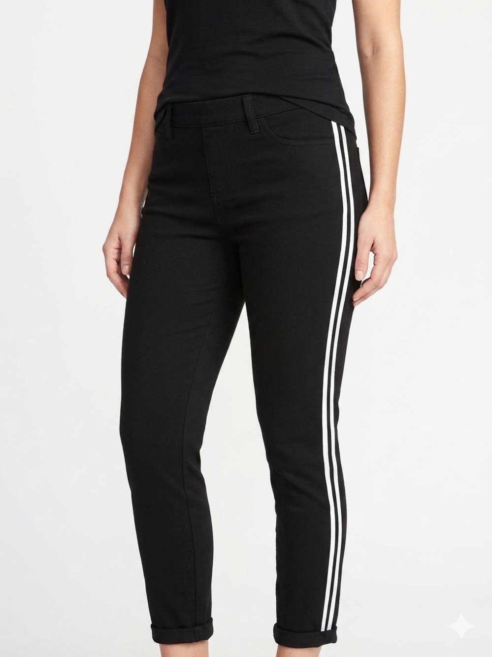 Time and Tru Women’s Black Capri Jeggings Side Stripe Stretch Pants Size M 8-10